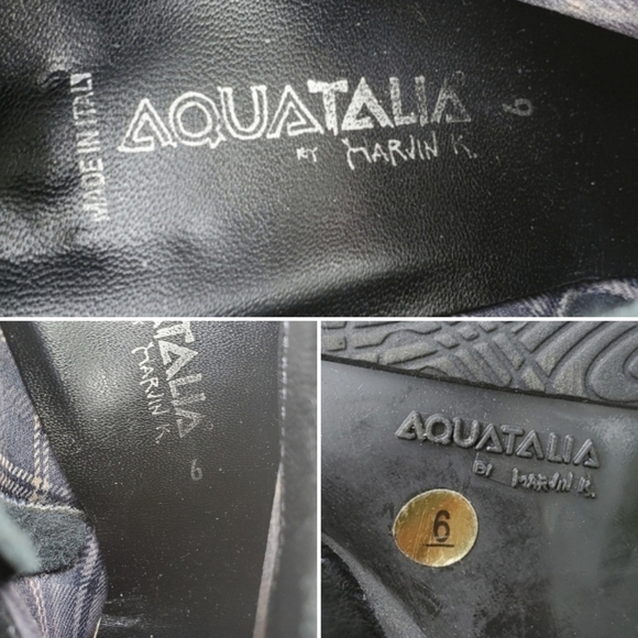 Vintage 90s Aquatalia Black Leather Croc Grain Embossed Ankle Boots Booties 6 - Picture 7 of 8